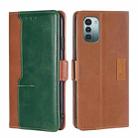 For Nokia G21/G11 Contrast Color Side Buckle Leather Phone Case(Light Brown + Green) - 1