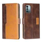 For Nokia G21/G11 Contrast Color Side Buckle Leather Phone Case(Dark Brown + Gold) - 1