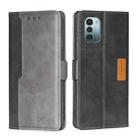 For Nokia G21/G11 Contrast Color Side Buckle Leather Phone Case(Black + Grey) - 1