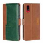 For Sharp Simple Sumaho 6/A201SH Contrast Color Side Buckle Leather Phone Case(Light Brown + Green) - 1