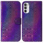 For Motorola Moto G52 Colorful Magnetic Buckle Leather Phone Case(Purple) - 1