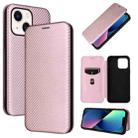 For iPhone 14 Carbon Fiber Texture Flip Leather Phone Case (Pink) - 1