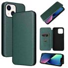 For iPhone 14 Carbon Fiber Texture Flip Leather Phone Case (Green) - 1