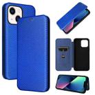 For iPhone 14 Plus Carbon Fiber Texture Flip Leather Phone Case  (Blue) - 1