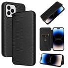 For iPhone 14 Pro Carbon Fiber Texture Flip Leather Phone Case (Black) - 1