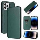 For iPhone 14 Pro Max Carbon Fiber Texture Flip Leather Phone Case (Green) - 1