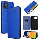 For Samsung Galaxy A03 166mm Carbon Fiber Texture Flip Leather Phone Case(Blue) - 1
