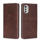 For Motorola Moto E32 4G Cow Texture Magnetic Horizontal Flip Leather Phone Case(Dark Brown) - 1