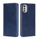 For Motorola Moto E32 4G Cow Texture Magnetic Horizontal Flip Leather Phone Case(Blue) - 1