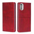 For Motorola Moto E32 4G Cow Texture Magnetic Horizontal Flip Leather Phone Case(Red) - 1