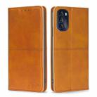 For Motorola Moto G 2022 Cow Texture Magnetic Horizontal Flip Leather Phone Case(Light Brown) - 1