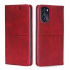 For Motorola Moto G 2022 Cow Texture Magnetic Horizontal Flip Leather Phone Case(Red) - 1