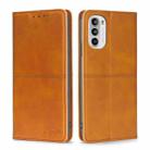 For Motorola Moto G52 4G/G82 5G Cow Texture Magnetic Horizontal Flip Leather Phone Case(Light Brown) - 1