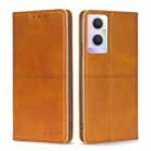 For OPPO A96 5G Cow Texture Magnetic Horizontal Flip Leather Phone Case(Light Brown) - 1