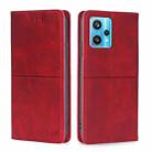 For OPPO Realme 9 Pro+ Cow Texture Magnetic Horizontal Flip Leather Phone Case(Red) - 1