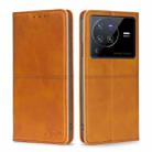 For vivo X80 Pro Cow Texture Magnetic Horizontal Flip Leather Phone Case(Light Brown) - 1