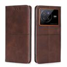 For vivo X80 Cow Texture Magnetic Horizontal Flip Leather Phone Case(Dark Brown) - 1