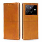 For vivo X80 Cow Texture Magnetic Horizontal Flip Leather Phone Case(Light Brown) - 1