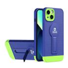 For iPhone 13 Small Tail Holder TPU+PC Phone Case(Blue+Green) - 1