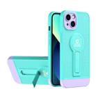 For iPhone 13 Small Tail Holder TPU+PC Phone Case(Light Green+Purple) - 1