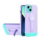 For iPhone 13 Small Tail Holder TPU+PC Phone Case(Purple+Light Green) - 1