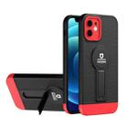 For iPhone 12 Small Tail Holder TPU+PC Phone Case(Black+Red) - 1