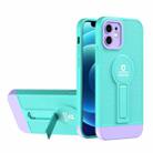 For iPhone 12 Small Tail Holder TPU+PC Phone Case(Light Green+Purple) - 1