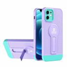 For iPhone 12 Small Tail Holder TPU+PC Phone Case(Purple+Light Green) - 1