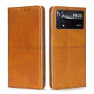 For Xiaomi Poco X4 Pro 5G Cow Texture Magnetic Horizontal Flip Leather Phone Case(Light Brown) - 1