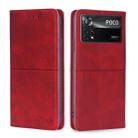 For Xiaomi Poco X4 Pro 5G Cow Texture Magnetic Horizontal Flip Leather Phone Case(Red) - 1