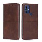 For TCL 30 SE/306/305/Sharp Aqous V6/V6 Plus Cow Texture Magnetic Horizontal Flip Leather Phone Case(Dark Brown) - 1