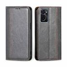For OPPO A36 4G / A76 4G Global  Grid Texture Magnetic Flip Leather Phone Case(Grey) - 1