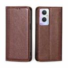 For OPPO A96 5G Grid Texture Magnetic Flip Leather Phone Case(Brown) - 1