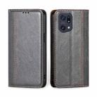 For OPPO Find X5 Pro Grid Texture Magnetic Flip Leather Phone Case(Grey) - 1