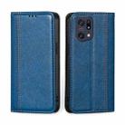 For OPPO Find X5 Pro Grid Texture Magnetic Flip Leather Phone Case(Blue) - 1