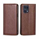 For OPPO Find X5 Pro Grid Texture Magnetic Flip Leather Phone Case(Brown) - 1