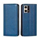 For OPPO Reno7 4G / F21 Pro 4G Grid Texture Magnetic Flip Leather Phone Case(Blue) - 1