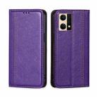 For OPPO Reno7 4G / F21 Pro 4G Grid Texture Magnetic Flip Leather Phone Case(Purple) - 1