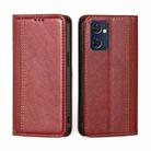 For OPPO Reno7 5G Global / Find X5 Lite Grid Texture Magnetic Flip Leather Phone Case(Red) - 1