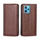 For OPPO Realme 9 Pro+ Grid Texture Magnetic Flip Leather Phone Case(Brown) - 1
