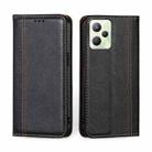 For OPPO Realme C35 Grid Texture Magnetic Flip Leather Phone Case(Black) - 1