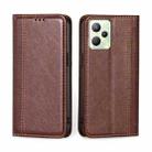 For OPPO Realme C35 Grid Texture Magnetic Flip Leather Phone Case(Brown) - 1