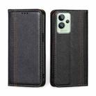 For OPPO Realme GT2 Pro Grid Texture Magnetic Flip Leather Phone Case(Black) - 1