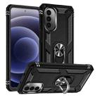 For Motorola Moto G52 Shockproof TPU + PC Holder Phone Case(Black) - 1