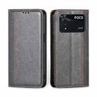 For Xiaomi Poco M4 Pro Grid Texture Magnetic Flip Leather Phone Case(Grey) - 1