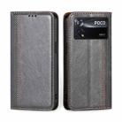 For Xiaomi Poco X4 Pro 5G Grid Texture Magnetic Flip Leather Phone Case(Grey) - 1