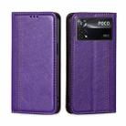 For Xiaomi Poco X4 Pro 5G Grid Texture Magnetic Flip Leather Phone Case(Purple) - 1