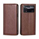 For Xiaomi Poco X4 Pro 5G Grid Texture Magnetic Flip Leather Phone Case(Brown) - 1