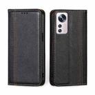 For Xiaomi 12 Pro Grid Texture Magnetic Flip Leather Phone Case(Black) - 1