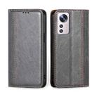 For Xiaomi 12 Pro Grid Texture Magnetic Flip Leather Phone Case(Grey) - 1